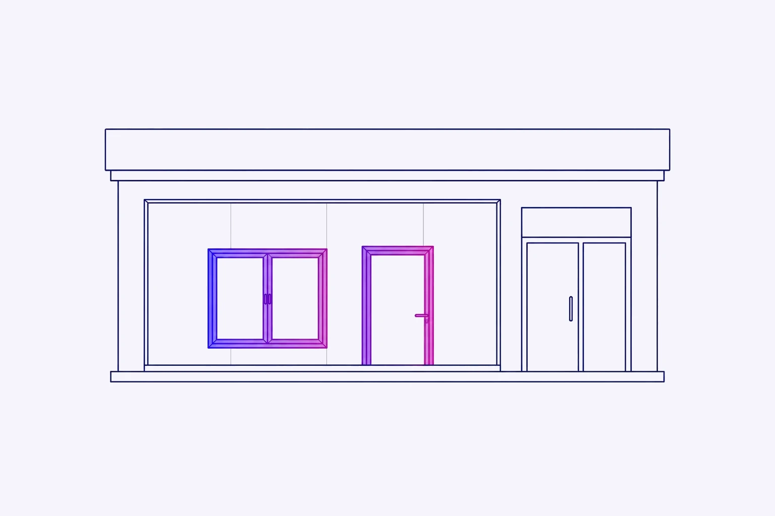 Illustration d'un showroom home & living avec une menuiserie et une porte