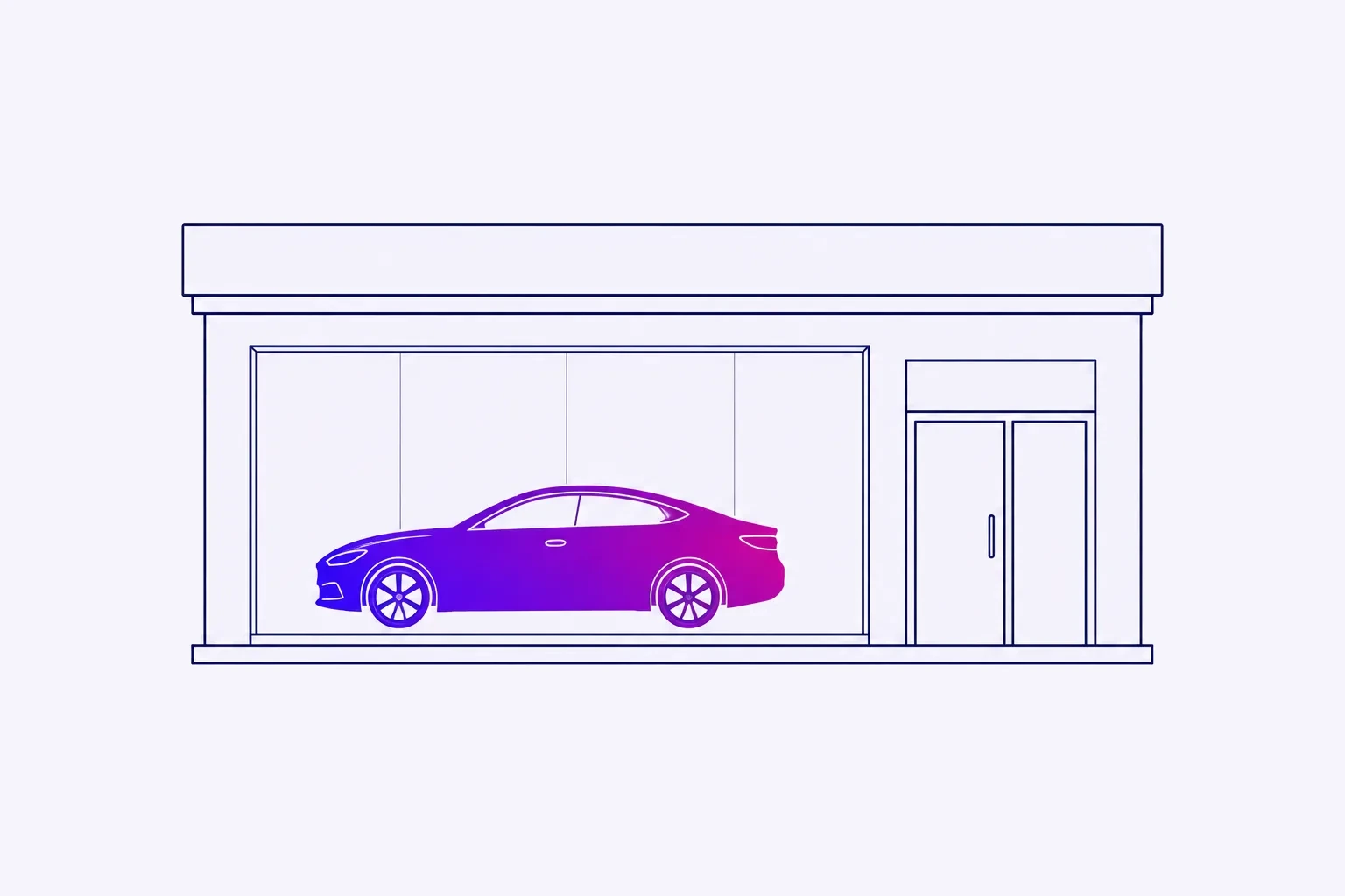 Illustration d'un showroom automobile avec une voiture