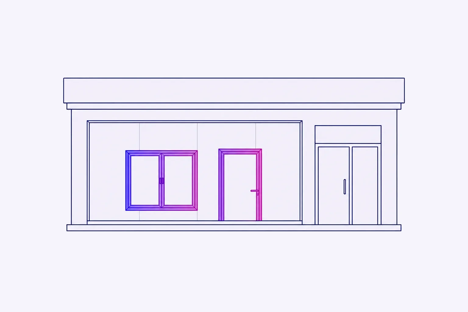 Illustration d'un showroom home & living avec une menuiserie et une porte