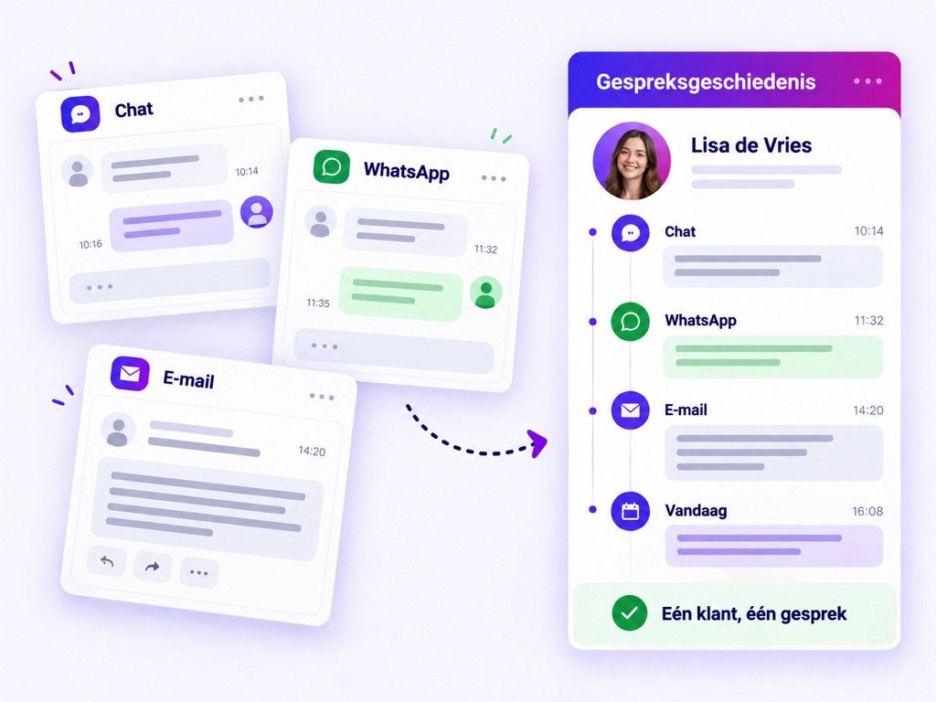 Chat, WhatsApp et e-mail d’un même client réunis dans un seul historique de conversation