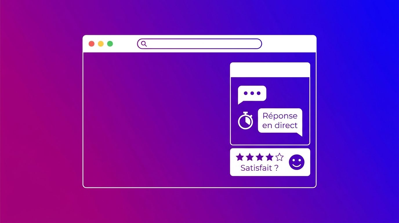 Chat en direct sur un site, avec une réponse rapide et une note de satisfaction après la conversation