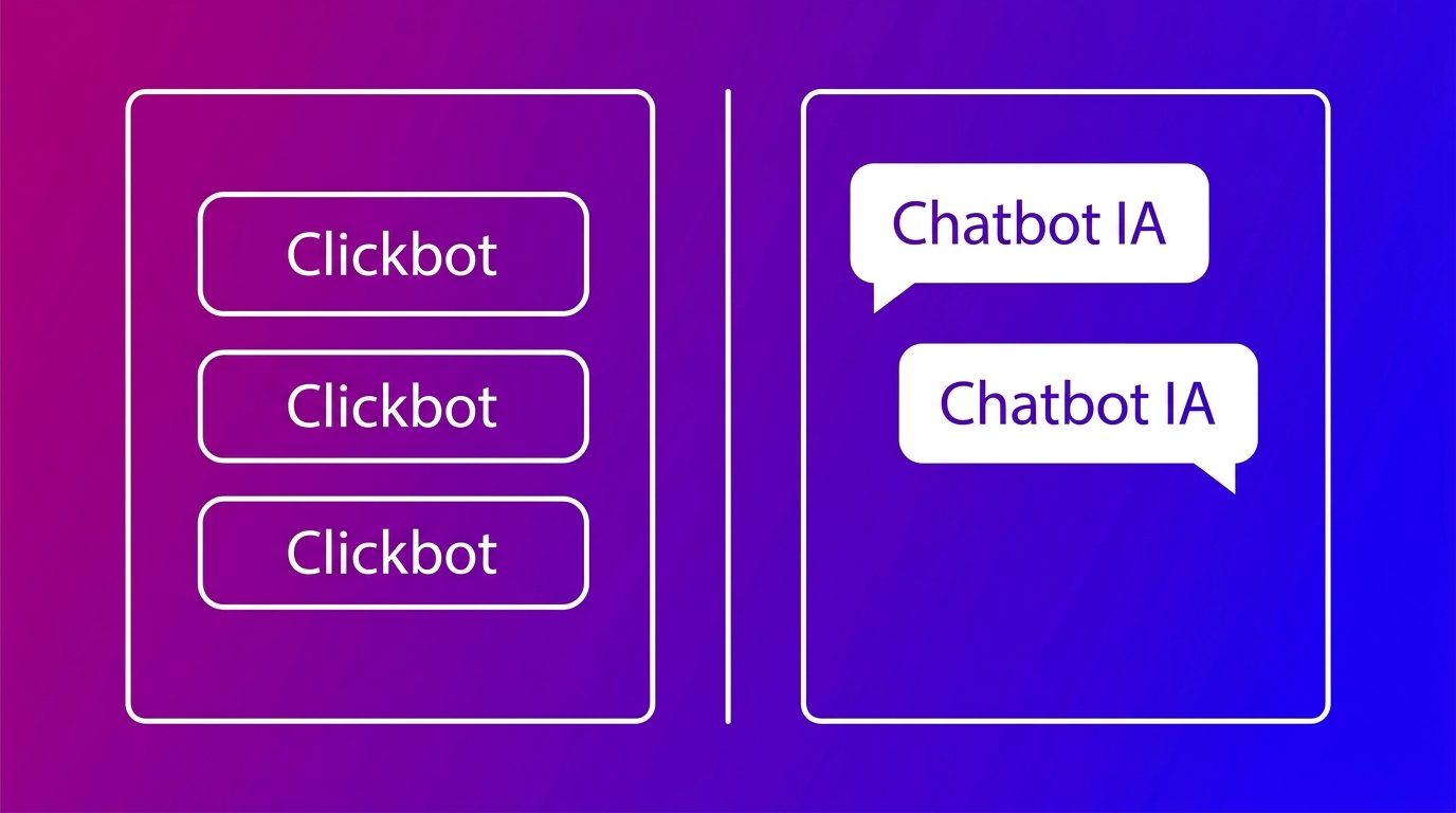 Comparaison entre un clickbot à boutons et un chatbot IA qui comprend les questions libres