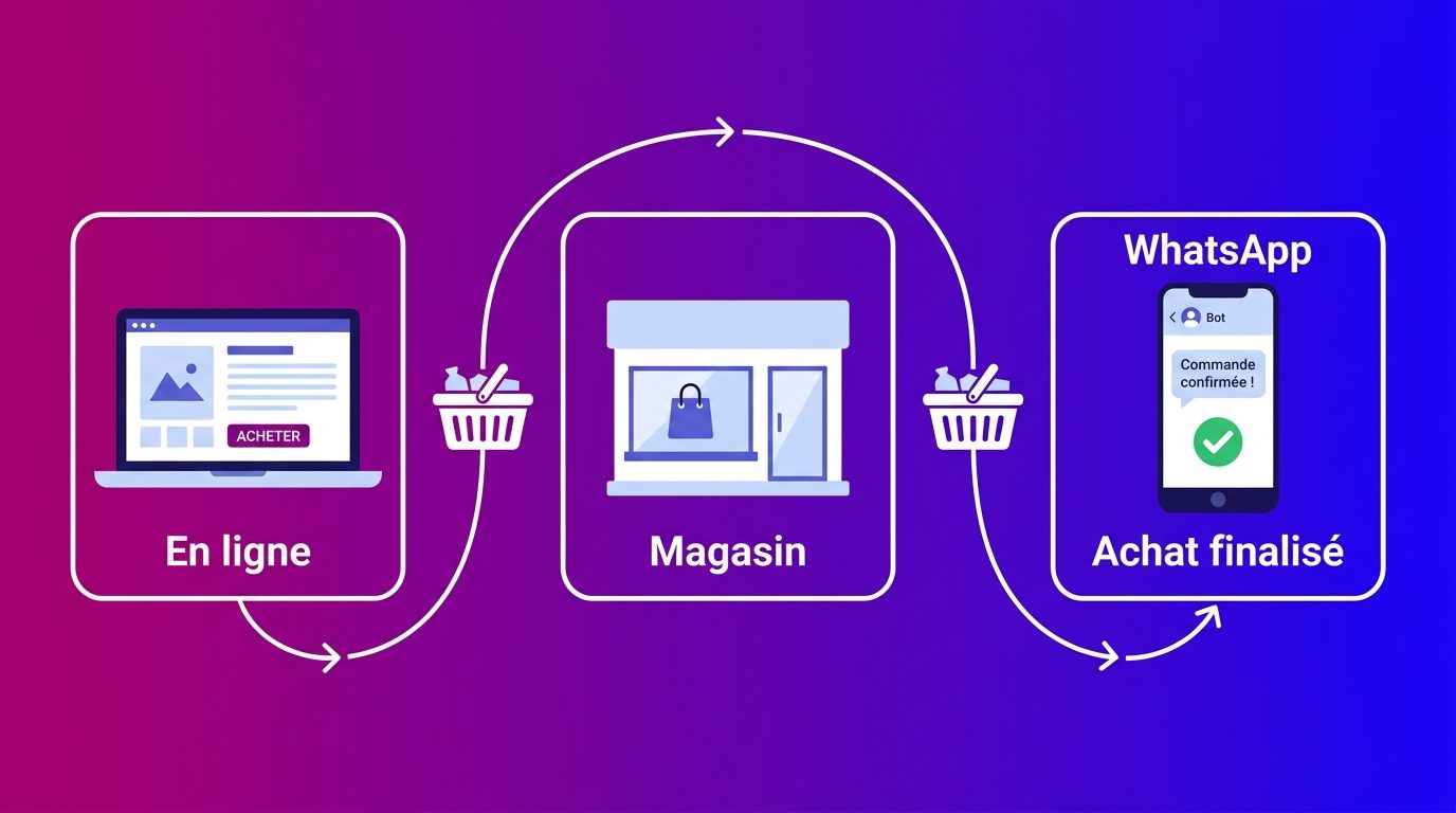 Parcours d'achat omnicanal entre boutique en ligne, magasin et WhatsApp