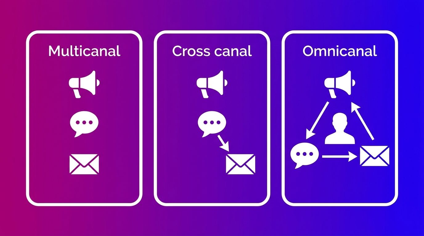 Comparaison du multicanal, du cross canal et de l'omnicanal selon le degré de liaison entre les canaux
