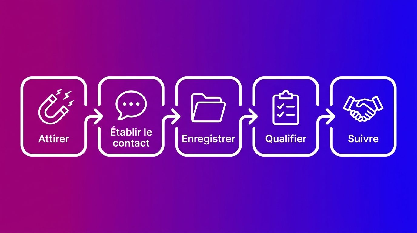 Le processus de génération de leads en cinq étapes : attirer, établir le contact, enregistrer, qualifier et suivre