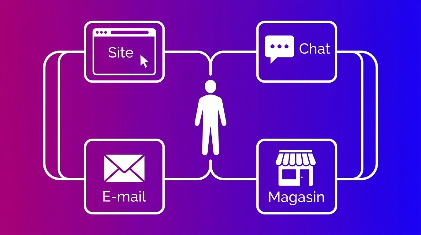 Client en contact avec une entreprise via le site, le chat, l'e-mail et le magasin dans une expérience omnicanale