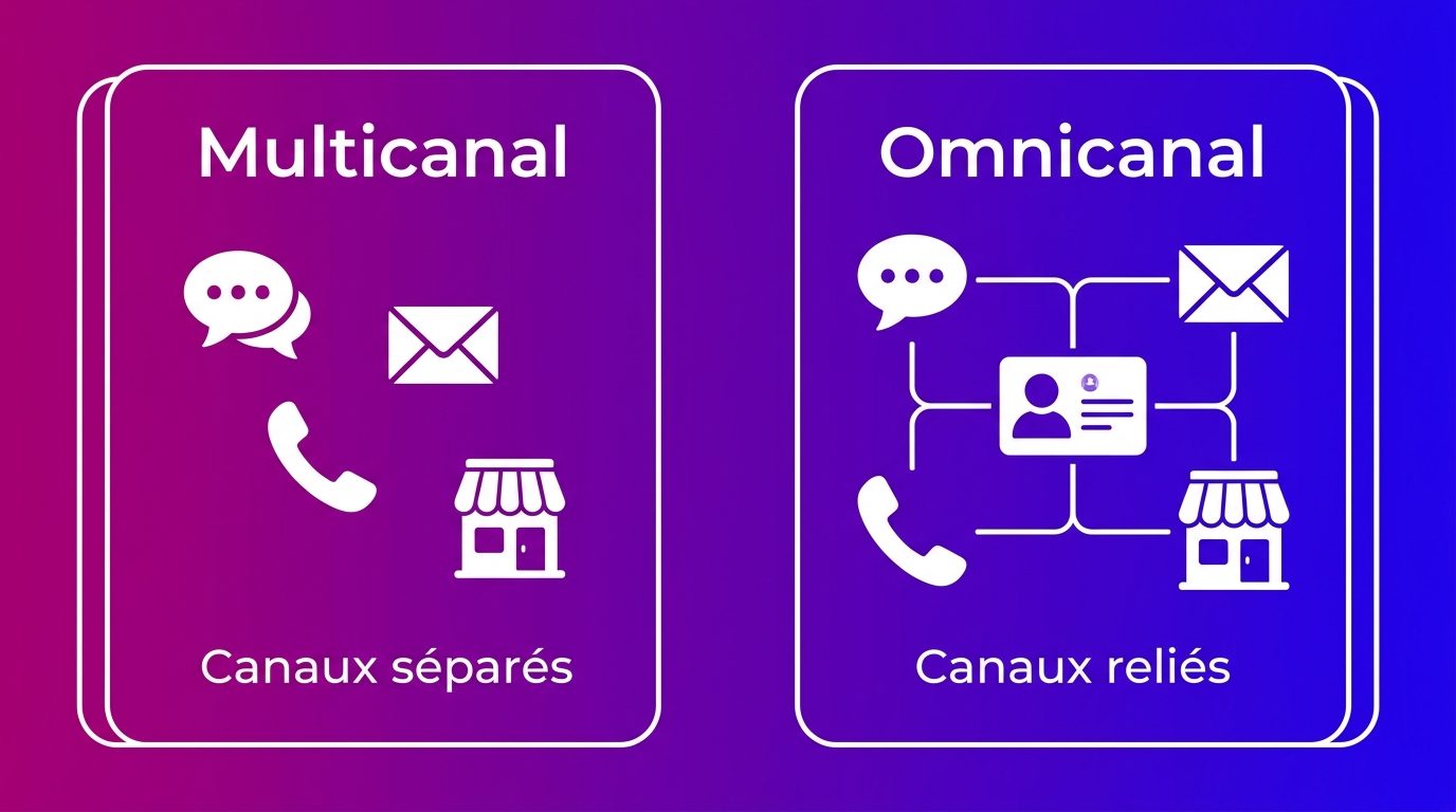 Comparaison entre le multicanal avec des canaux séparés et l'omnicanal avec des canaux reliés