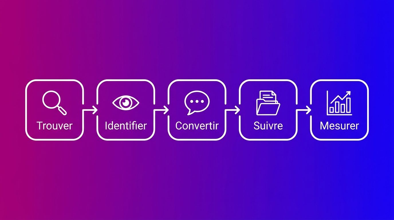 Les cinq familles d'outils de génération de leads : trouver, identifier, convertir, suivre et mesurer