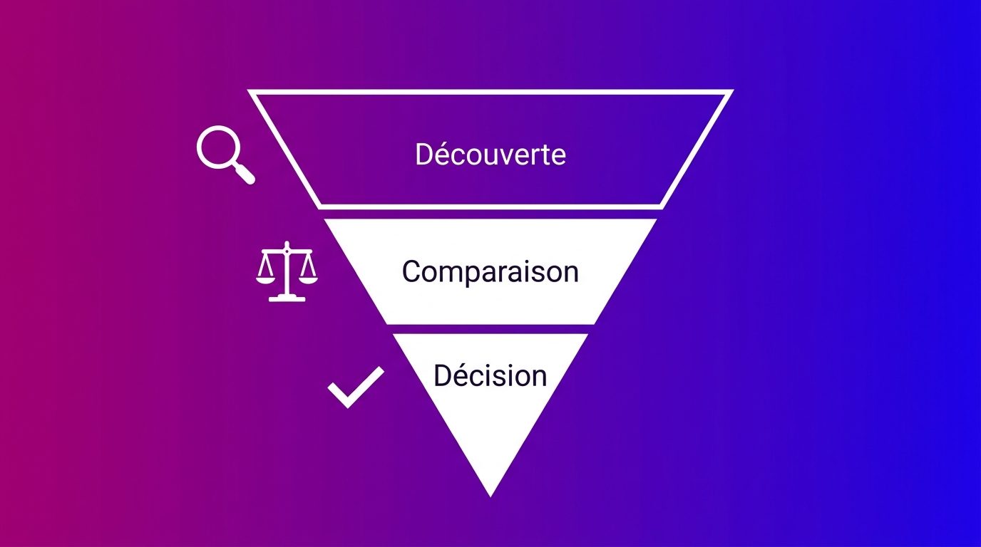 L'entonnoir relié à la stratégie : découverte, comparaison et décision
